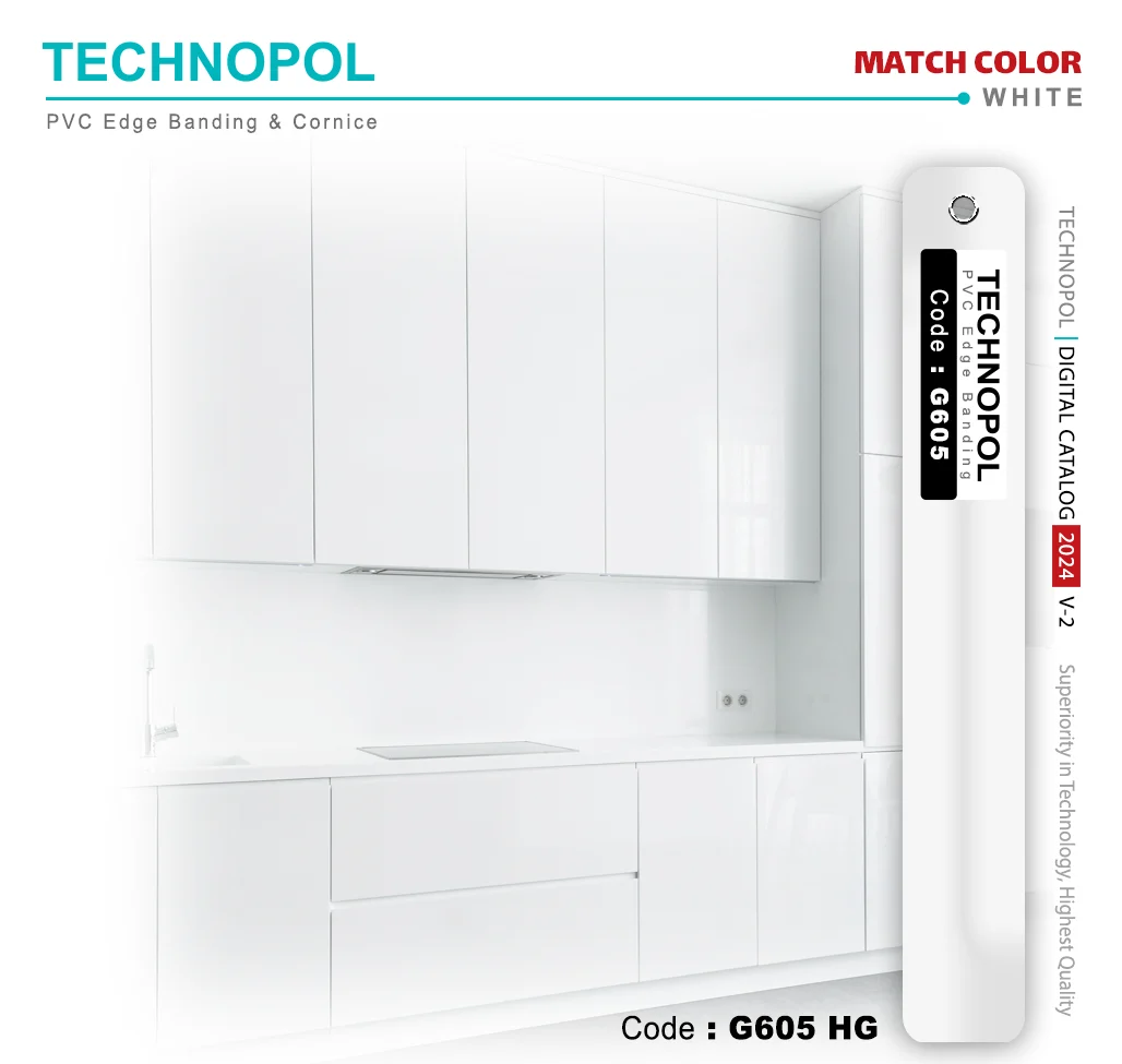 نوار لبه پی وی سی سفید براق (وایت) G605 HG